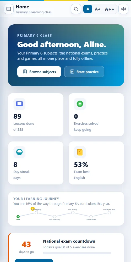 Learner home on Android