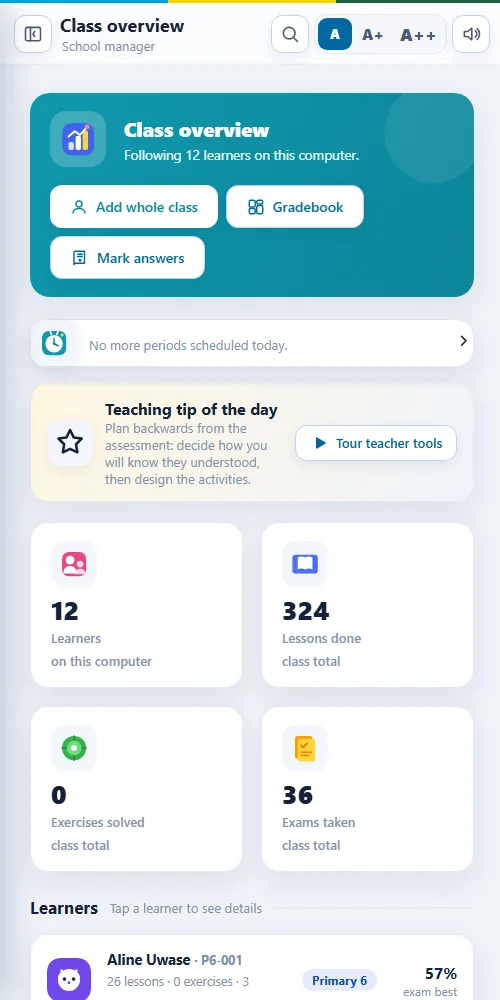 Teacher home on Android